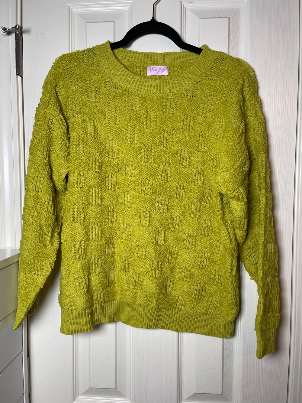 Pink Lily Bright Chartreuse Textured Crewneck Sweater